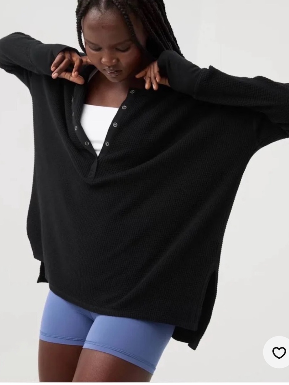 Aerie Offline WOW! Waffle knit long sleeve Henley top black size L